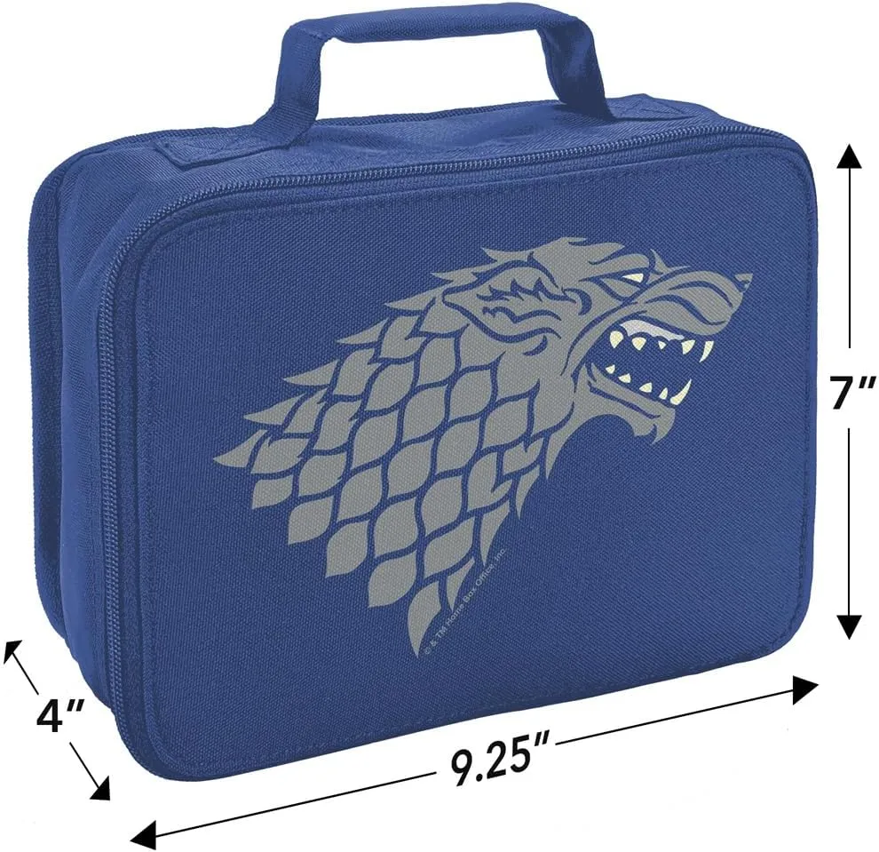 LOGOVISION Game of Thrones Stark Sigil Insulated Soft Sided Lunch Box - Reusable Lunch Bag For School Office Work, BPA Free, Royal