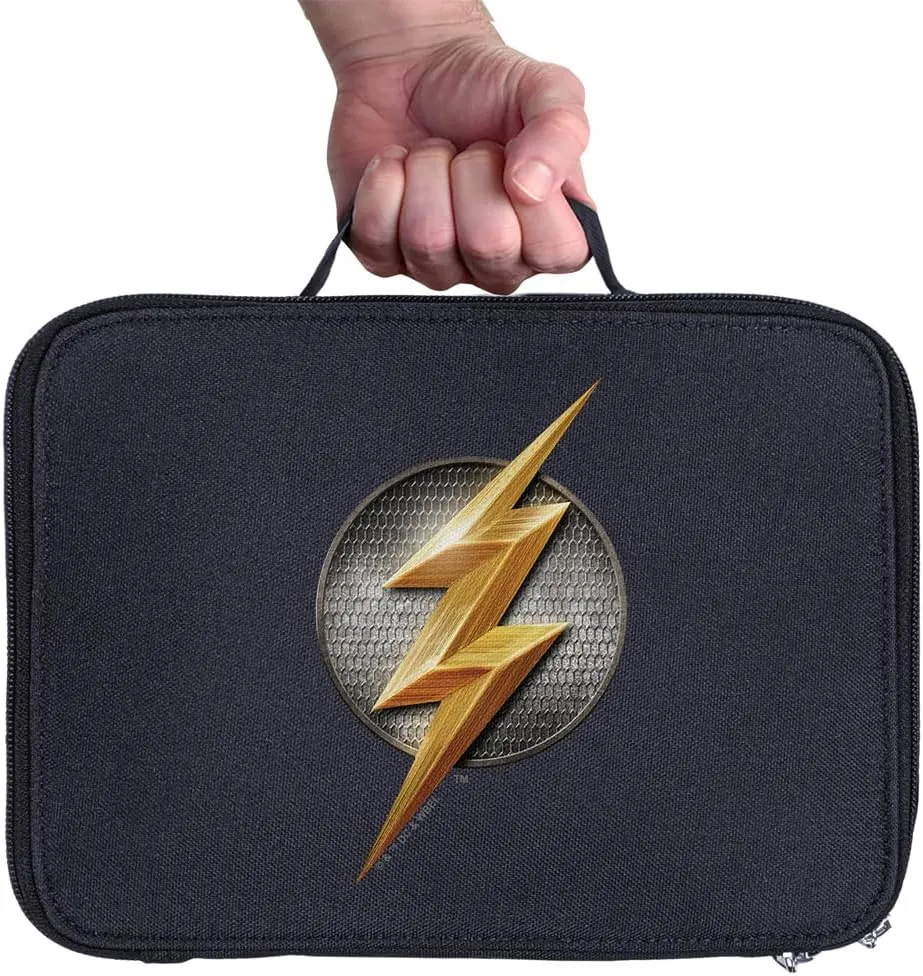 LOGOVISION Justice League Movie Flash Logo Insulated Soft Sided Lunch Box - Reusable Lunch Bag For School Office Work, BPA Free, Navy