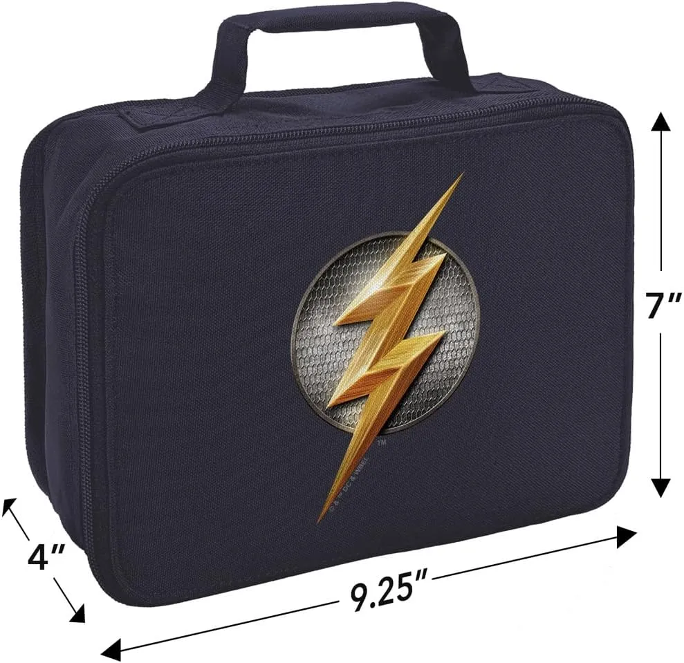 LOGOVISION Justice League Movie Flash Logo Insulated Soft Sided Lunch Box - Reusable Lunch Bag For School Office Work, BPA Free, Navy