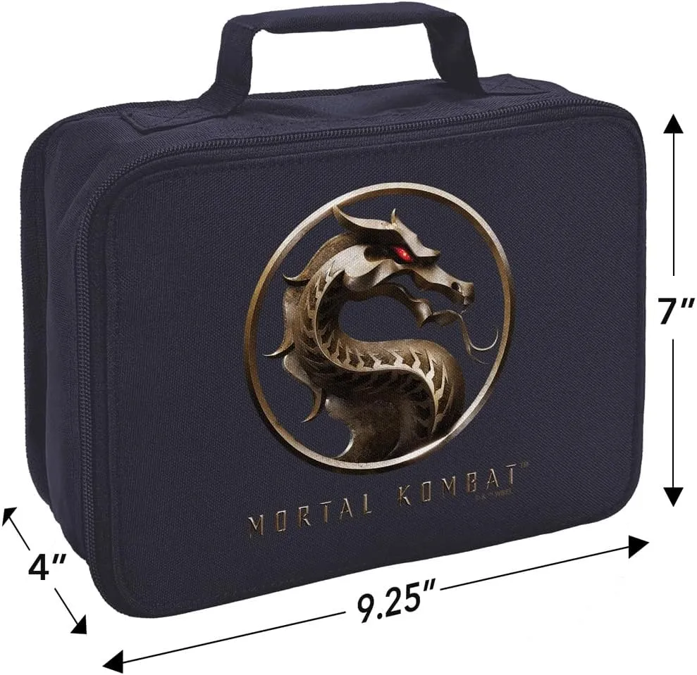 LOGOVISION Mortal Kombat Klassic Logo 2 Insulated Soft Sided Lunch Box - Reusable Lunch Bag For School Office Work, BPA Free, Navy