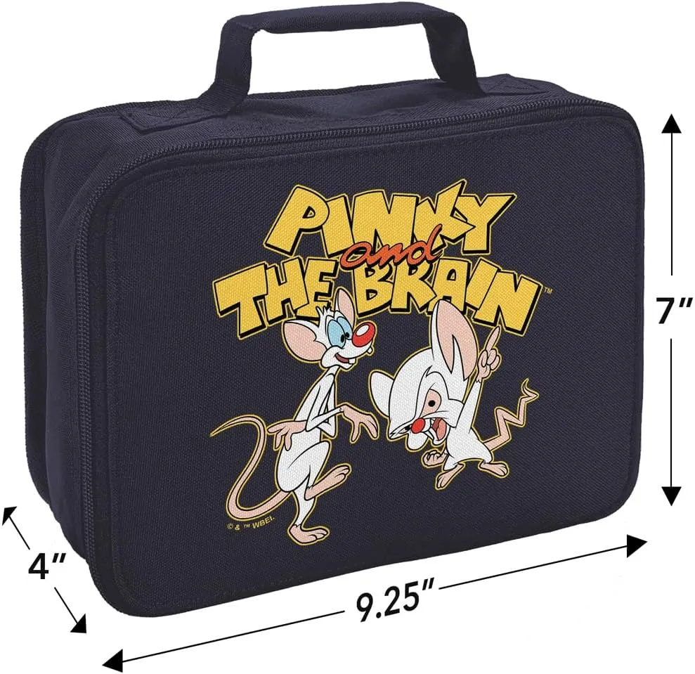 LOGOVISION Pinky and the Brain Logo Insulated Soft Sided Lunch Box - Reusable Lunch Bag For School Office Work, BPA Free, Navy