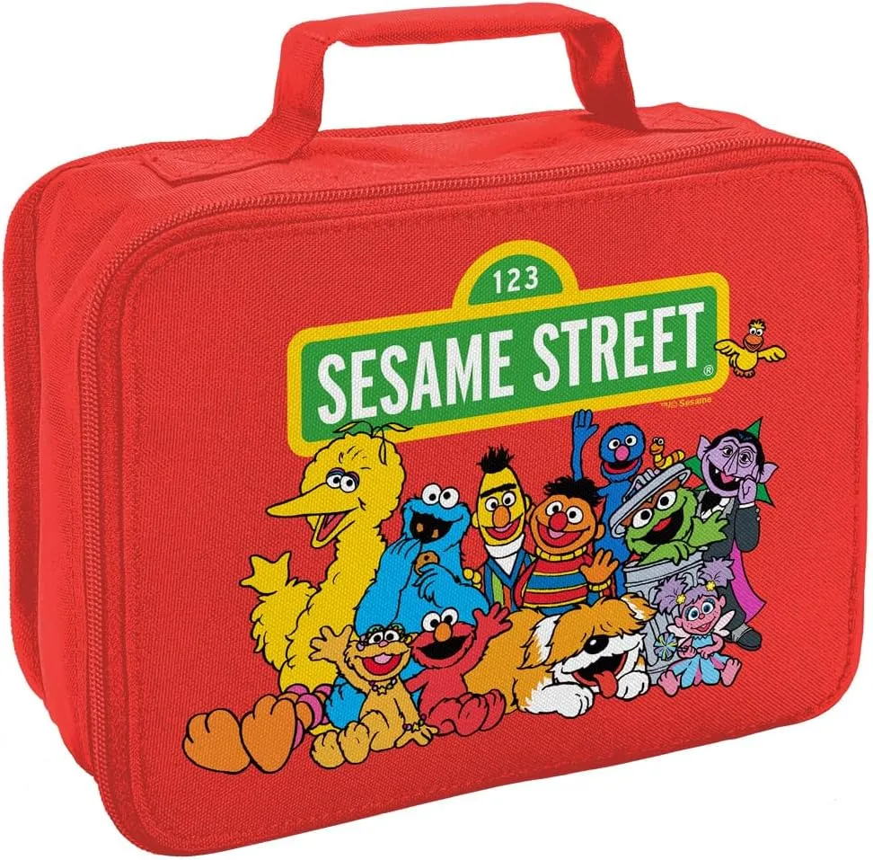 LOGOVISION Sesame Street Gang's Together Insulated Soft Sided Lunch Box - Reusable Lunch Bag For School Office Work, BPA Free, Red