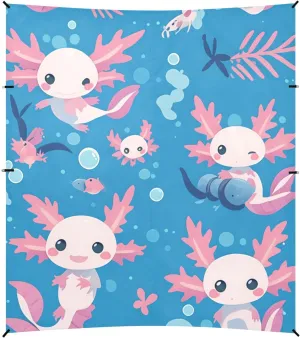 Lovely Axolotl Pattern Foldable Beach Cabana UPF50  Easy Setup Sun Shade with Sandbags & Sand Shovel for Camping Trips, Fishing, Backyard Fun or Picnics