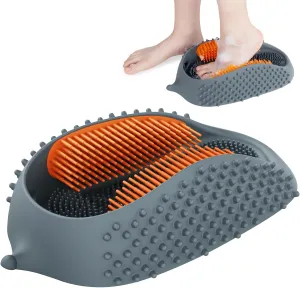 Lu-lala Shower Foot Scrubber - Portable Manual Foot Massager Cleaner Care for Soothe Feet Neuropathy Achy, Improve Foot Circulation - Wet and Dry use, Fits Plus Size Feet (Gray-Orange)