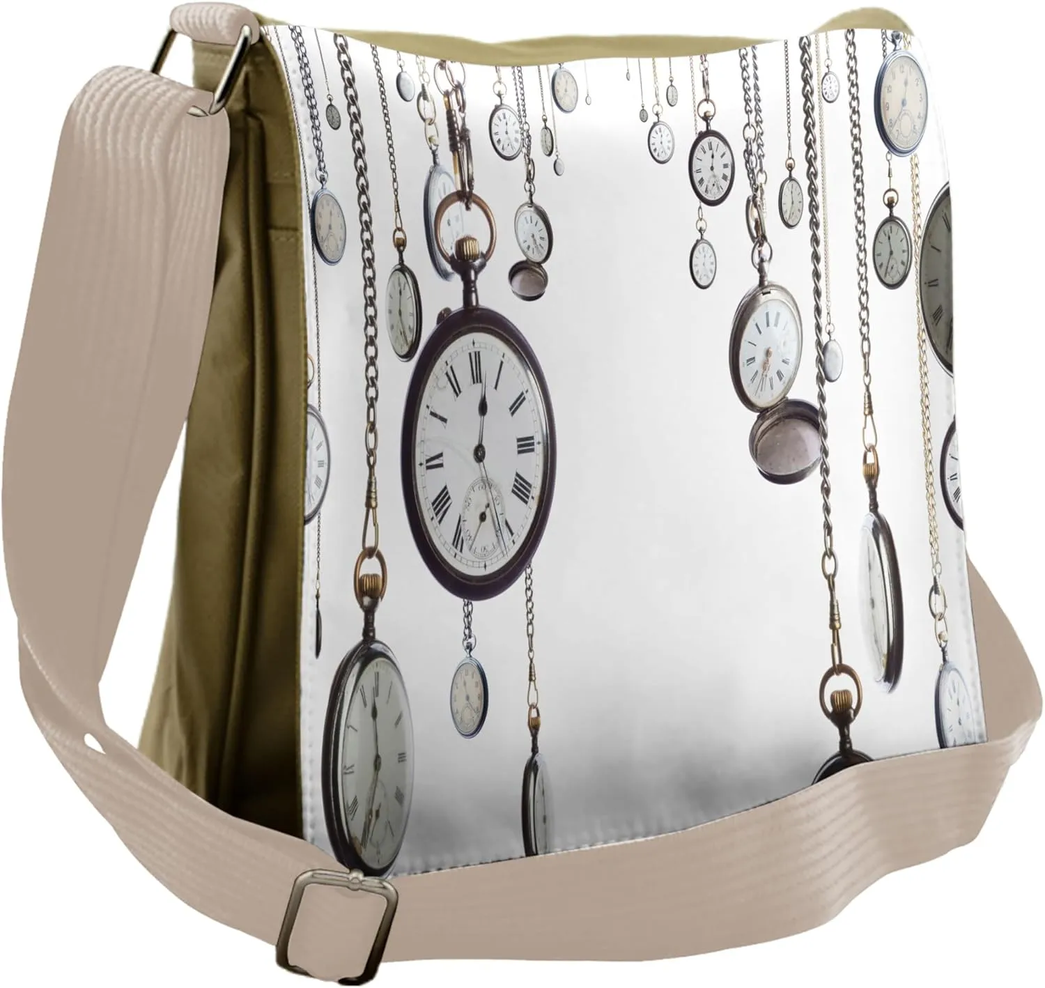 Lunarable Antique Messenger Bag, Old Vintage Pocket Watches, Unisex Cross-body