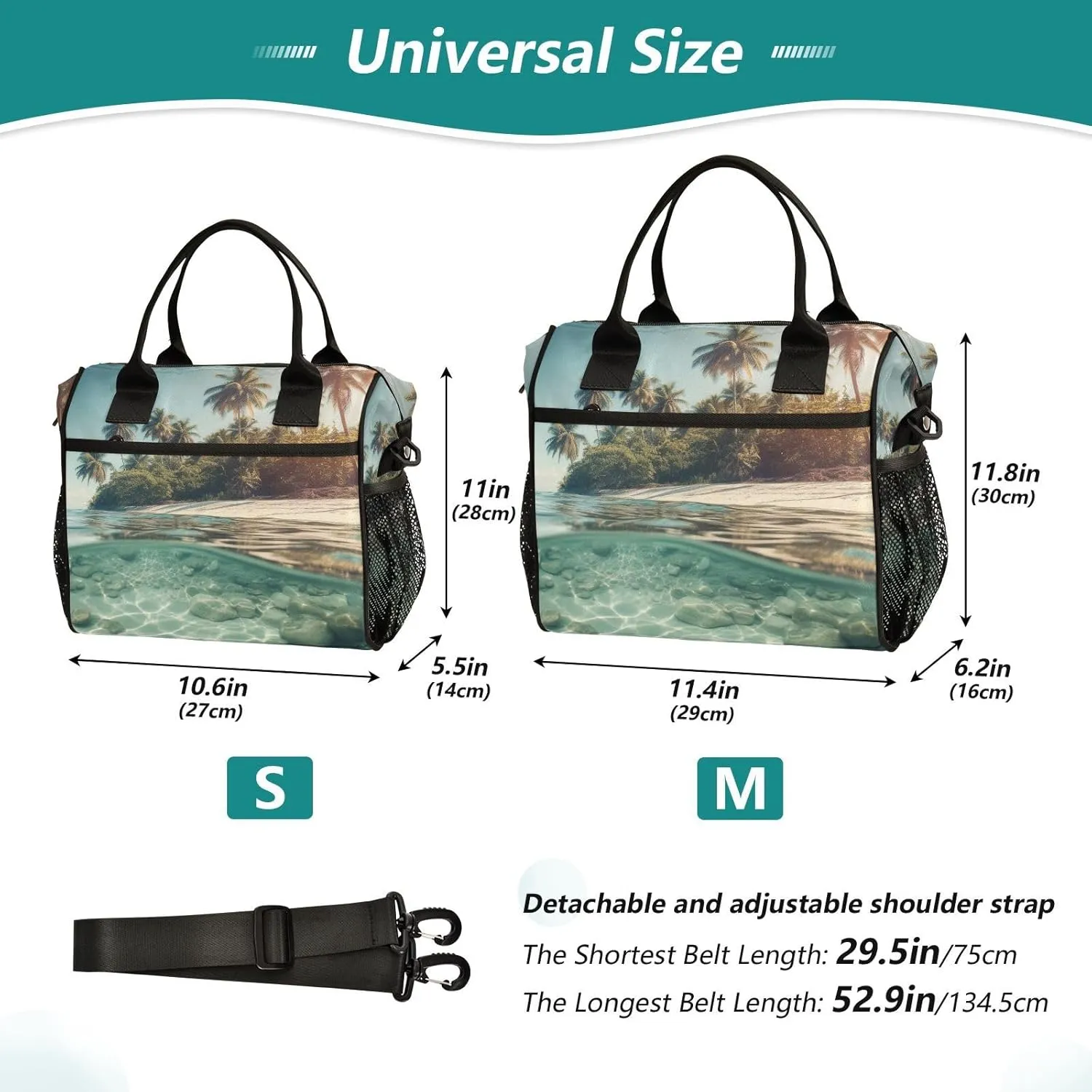 Lunch Bag Coastline Beach Water Palm Lunch Box Cooler Bag Reusable Tote Shoulder Bag Insulated Lunch Bag for Outdoor Picnic Camping
