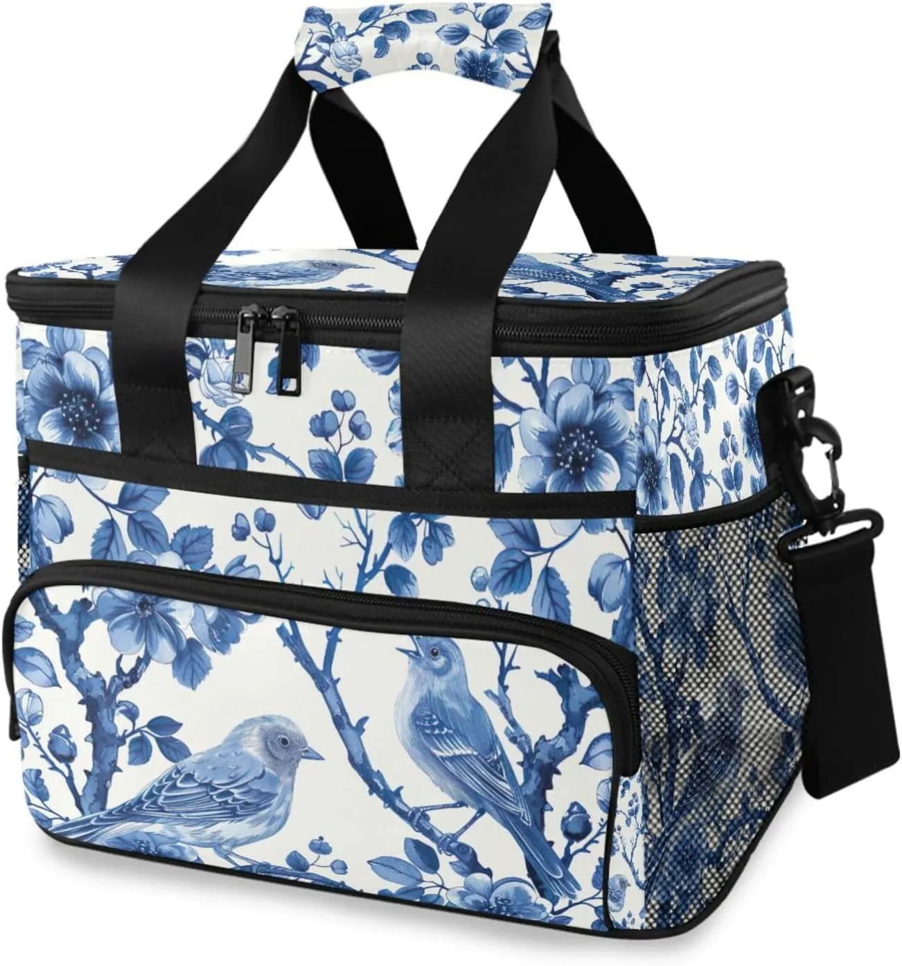 Lunch Bag for Women Men, Blue White Porcelain Insulated Cooler Bag Leakproof Lunch Box with Adjustable Shoulder Strap for Work, Picnics, Meal Prep