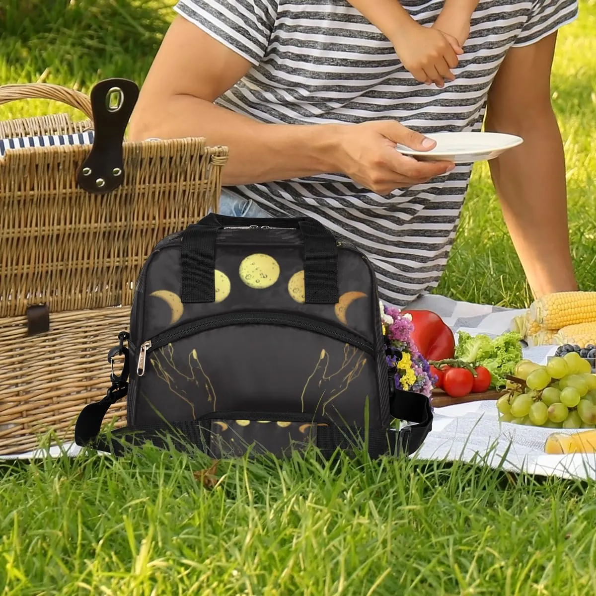 Lunch Bag for Women Men Lunar Variations Reusable Durable Insulated Lunch Box for Work Office Picnic Beach Hiking Lunch Tote Bag with Adjustable Shoulder Strap