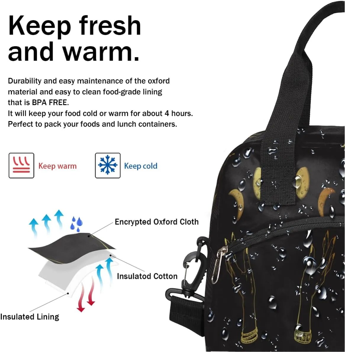 Lunch Bag for Women Men Lunar Variations Reusable Durable Insulated Lunch Box for Work Office Picnic Beach Hiking Lunch Tote Bag with Adjustable Shoulder Strap