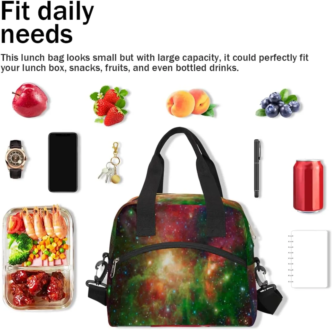 Lunch Bag for Women Men Milky Way Reusable Durable Insulated Lunch Box for Work Office Picnic Beach Hiking Lunch Tote Bag with Adjustable Shoulder Strap