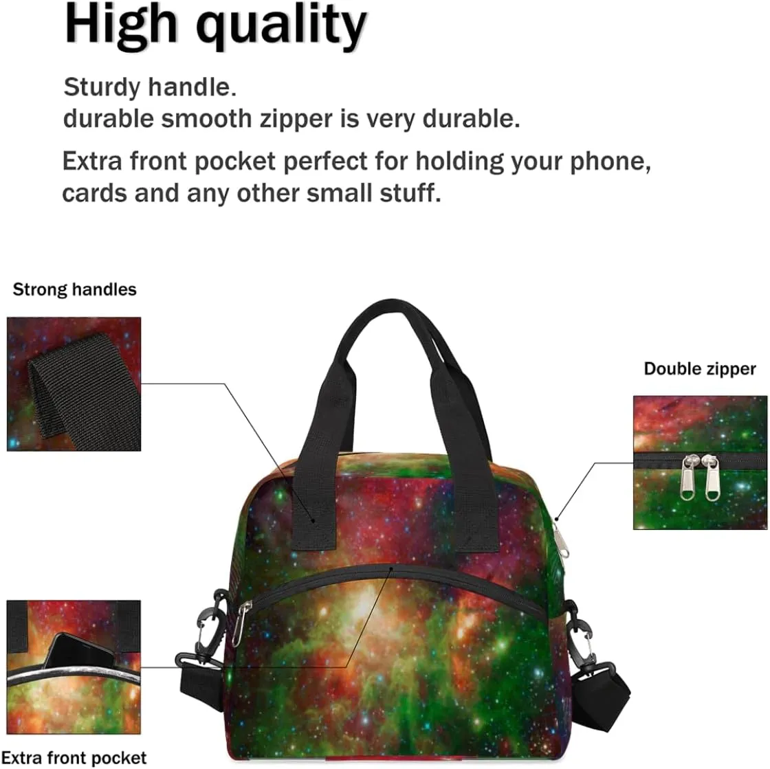 Lunch Bag for Women Men Milky Way Reusable Durable Insulated Lunch Box for Work Office Picnic Beach Hiking Lunch Tote Bag with Adjustable Shoulder Strap