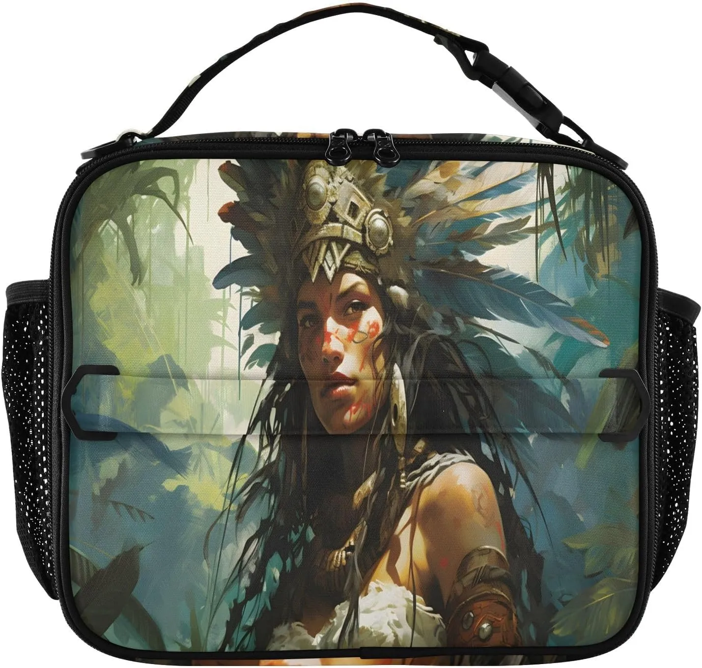 Lunch Bag Primitive Man Large Insulated Cooler Bag with Side Mesh Pockets and Shoulder Strap