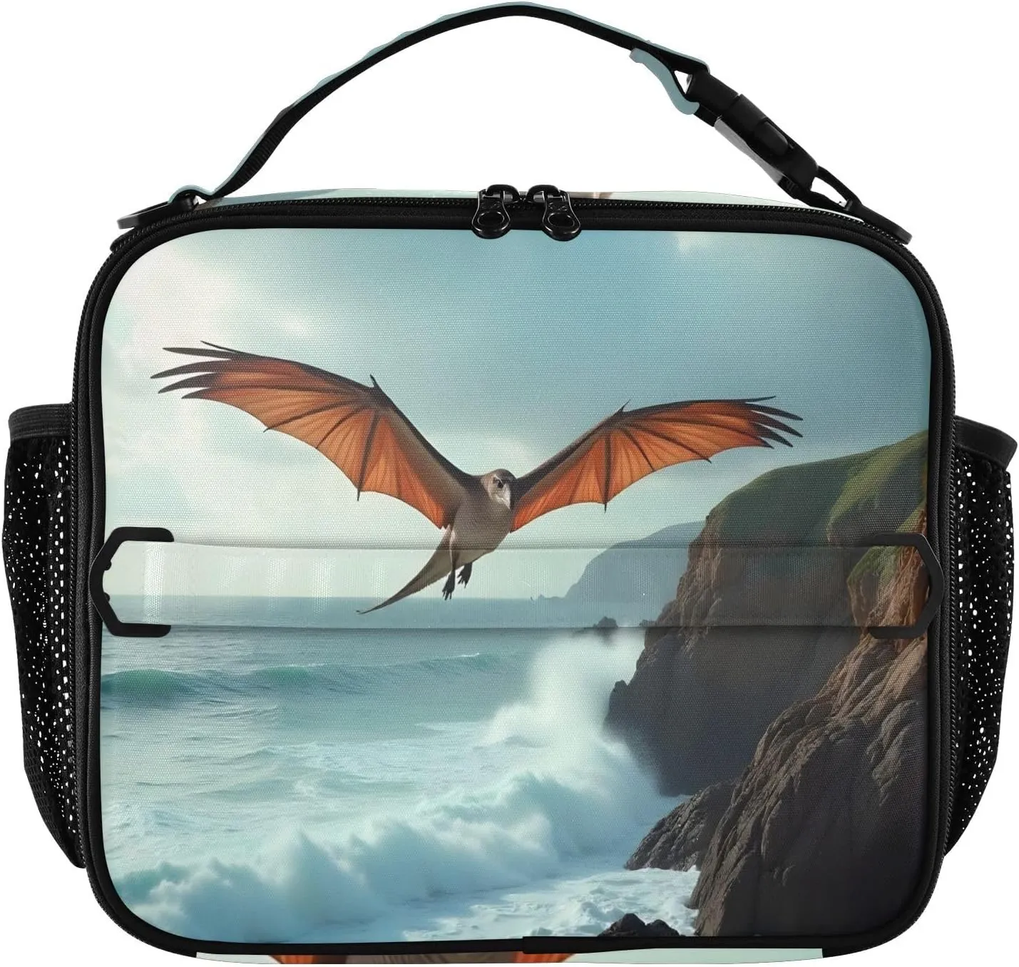 Lunch Bag Pterosaur Large Insulated Cooler Bag with Side Mesh Pockets and Shoulder Strap