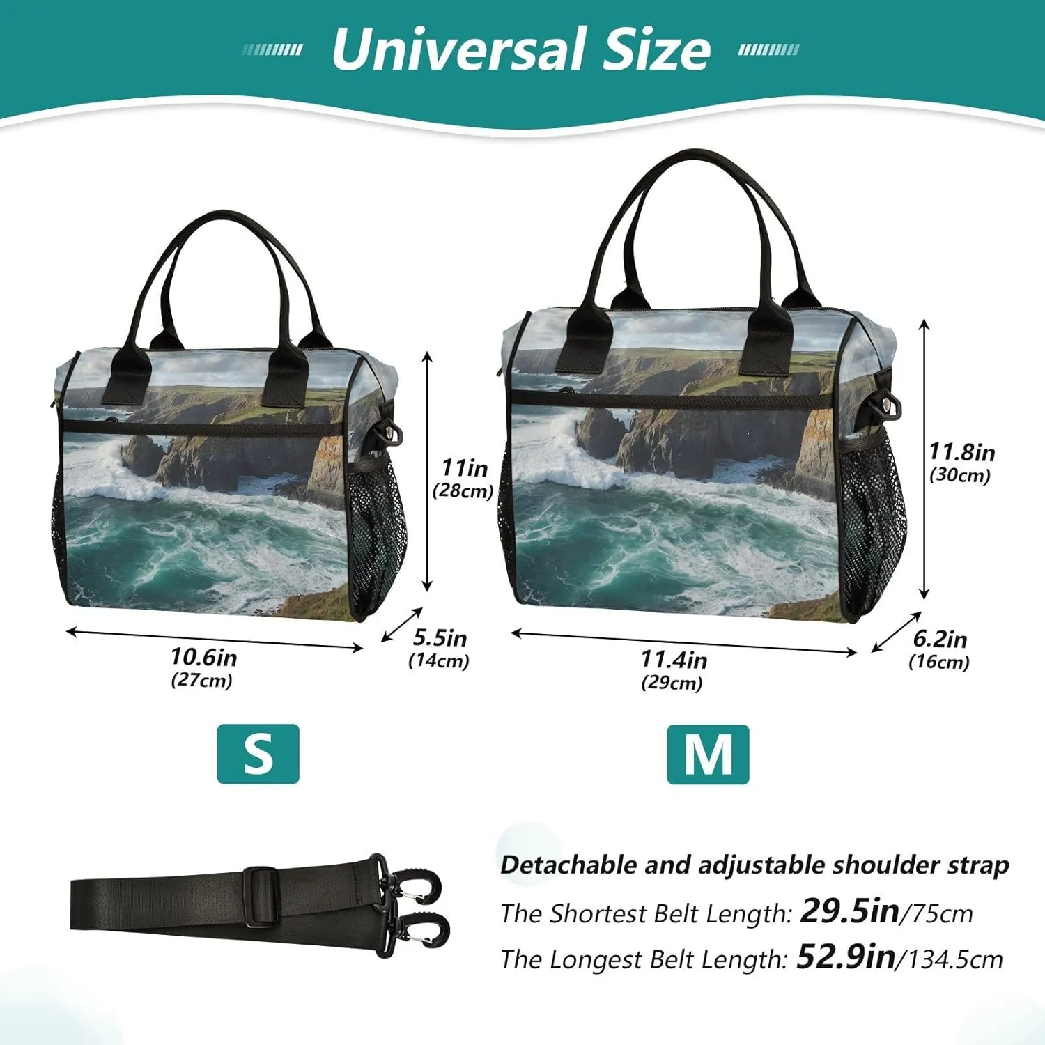 Lunch Bag Rugged Coastline Wave Lunch Box Cooler Bag Reusable Tote Shoulder Bag Insulated Lunch Bag for Outdoor Picnic Camping