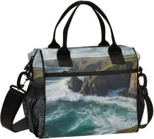 Lunch Bag Rugged Coastline Wave Lunch Box Cooler Bag Reusable Tote Shoulder Bag Insulated Lunch Bag for Outdoor Picnic Camping