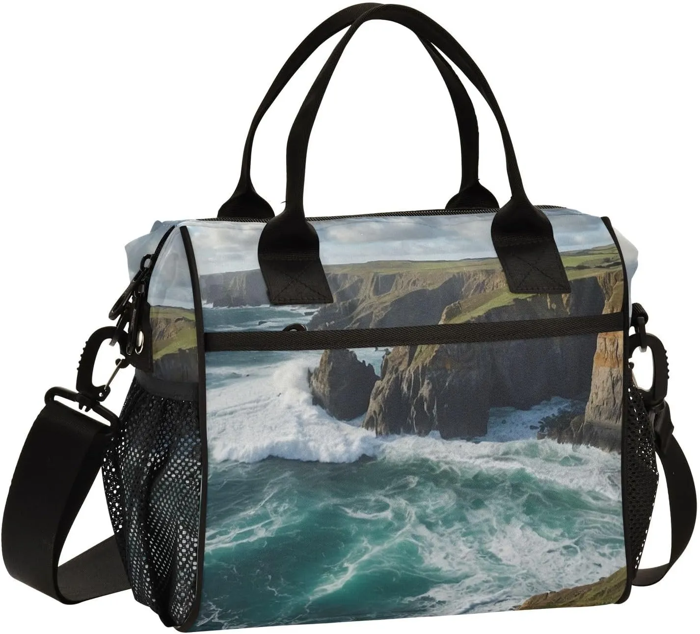 Lunch Bag Rugged Coastline Wave Lunch Box Cooler Bag Reusable Tote Shoulder Bag Insulated Lunch Bag for Outdoor Picnic Camping