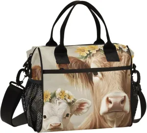 Lunch Box Lunch Bag Cow Garland Cute for Women Men Reusable Insulated Tote Shoulder Bag for Outdoor Picnic Camping