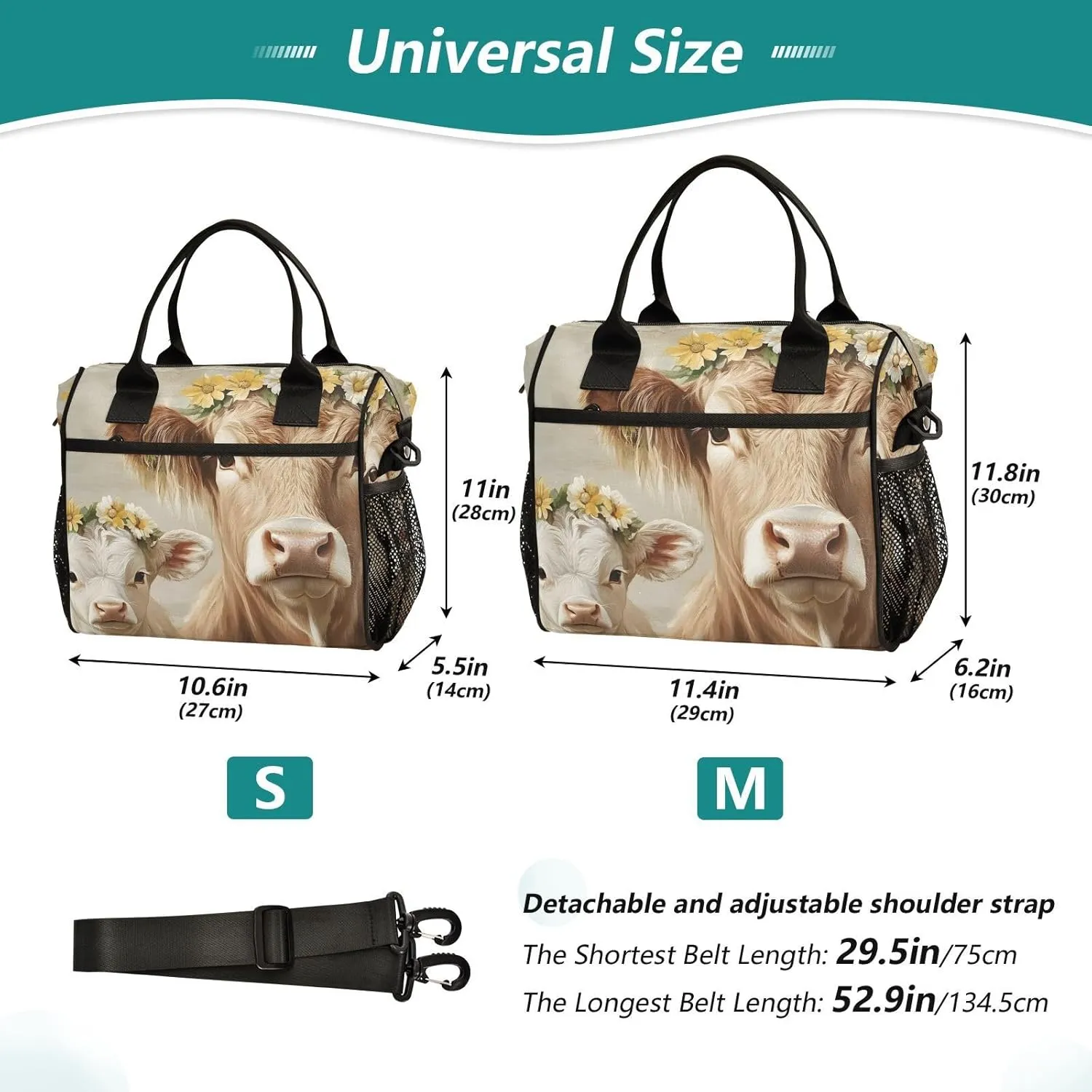 Lunch Box Lunch Bag Cow Garland Cute for Women Men Reusable Insulated Tote Shoulder Bag for Outdoor Picnic Camping