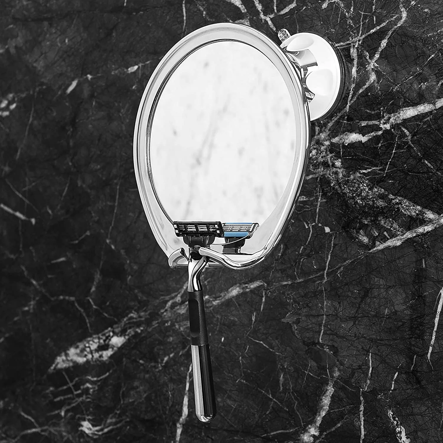 Luxo Shaving Mirror, Shower Mirror with a Razor Holder for Shaving with Powerful Suction Cup - Shatterproof Anti Fog Mirror for Shower (Chrome)