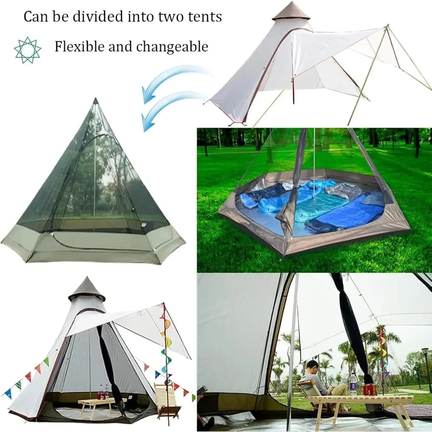 Luxury Yurt Tent for Family Glamping, Waterproof 4 Season Camping Tent for 5-6 People, Canvas Bell Tent for Family Camping, Outdoor Hunting Party