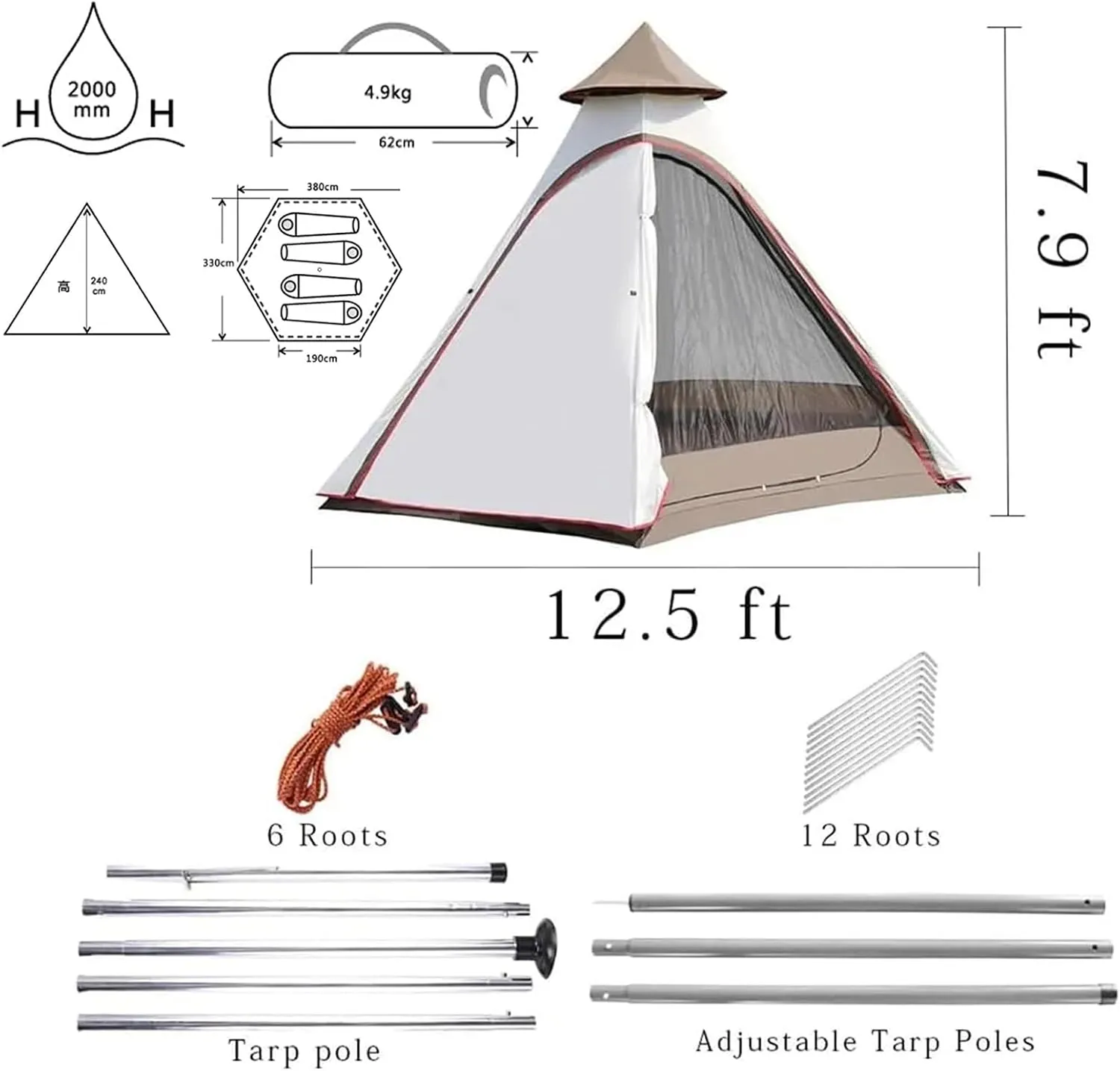 Luxury Yurt Tent for Family Glamping, Waterproof 4 Season Camping Tent for 5-6 People, Canvas Bell Tent for Family Camping, Outdoor Hunting Party