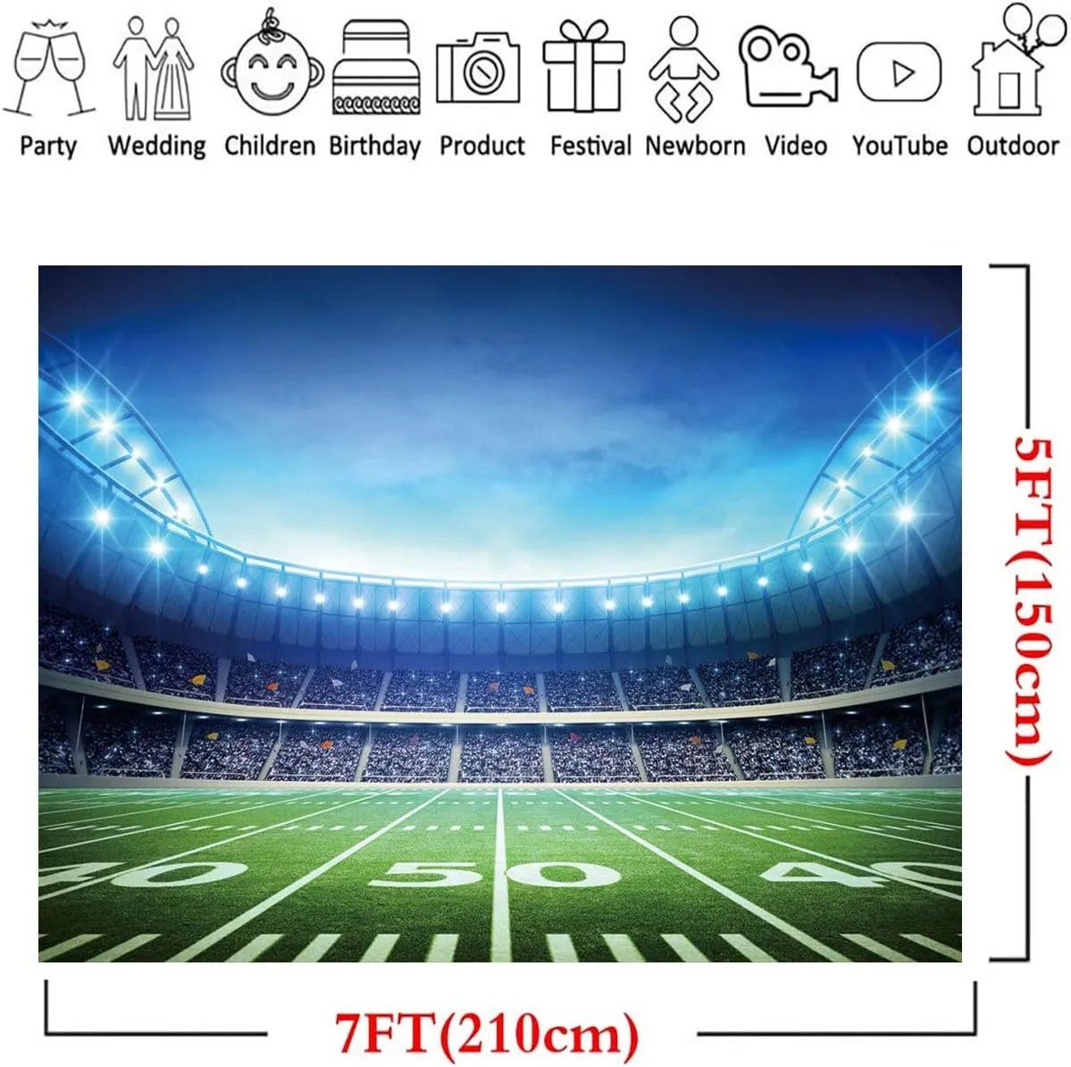 LYWYGG 7X5FT Sport Backdrop Football Field Backdrop Photography Props Auditorium Light Themed Sport Night Spotlight Decorations Photo Studio Props CP-306