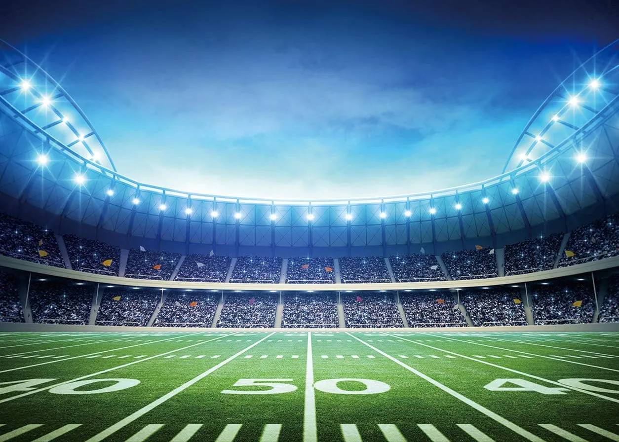LYWYGG 7X5FT Sport Backdrop Football Field Backdrop Photography Props Auditorium Light Themed Sport Night Spotlight Decorations Photo Studio Props CP-306