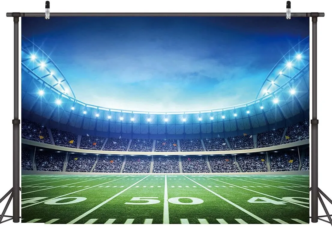 LYWYGG 7X5FT Sport Backdrop Football Field Backdrop Photography Props Auditorium Light Themed Sport Night Spotlight Decorations Photo Studio Props CP-306