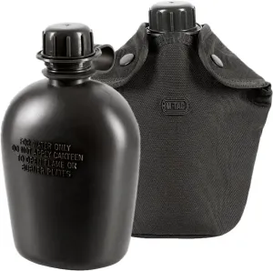 M-Tac Canteen Water Bottle and Cover - 1 Quart Water Canteen Kit (34 Oz/1L) - MOLLE Water Bottle Pouch for Military Hiking Camping (Black)