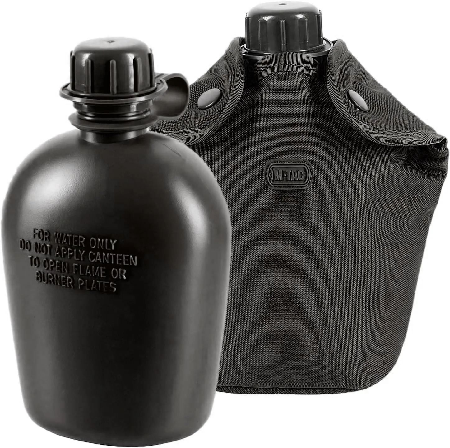 M-Tac Canteen Water Bottle and Cover - 1 Quart Water Canteen Kit (34 Oz/1L) - MOLLE Water Bottle Pouch for Military Hiking Camping (Black)