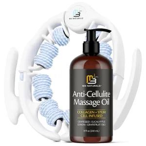 M3 Naturals Anti Cellulite Oil and Lymphatic Drainage Massager Kit | Fascia Blaster for Contoured & Smoother Skin | Muscle Roller for Sore Arms, Legs, Stomach & Buttocks