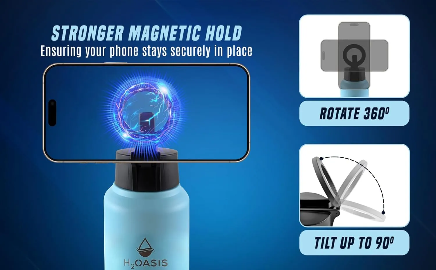 MagSafe Compatible Magnetic Water Bottle With Phone Holder,Stainless Steel Insulated Flask With Magnetic Phone Tripod Mount 360° Rotate, Storage, Leakproof, Strong Magnet (32oz)