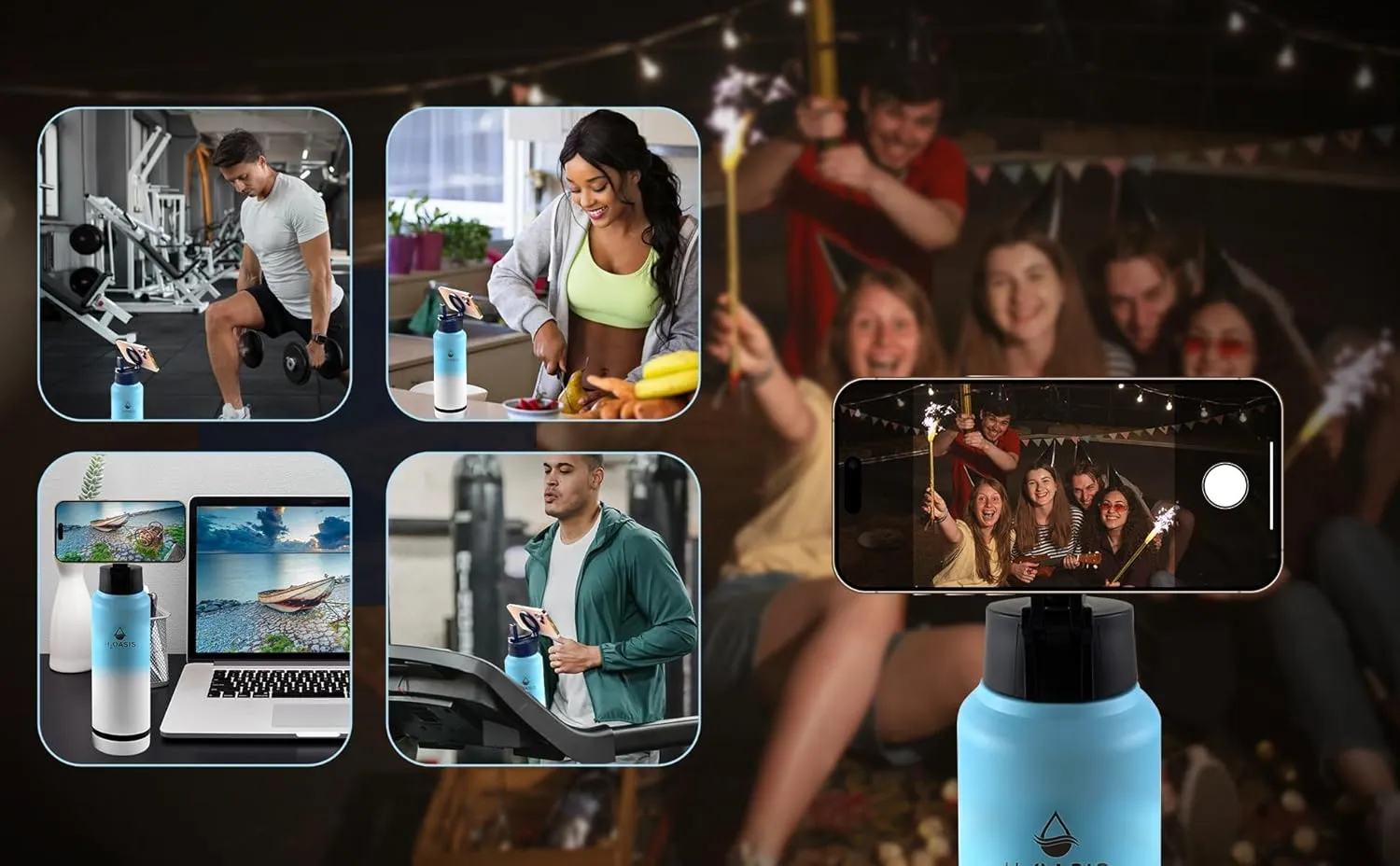 MagSafe Compatible Magnetic Water Bottle With Phone Holder,Stainless Steel Insulated Flask With Magnetic Phone Tripod Mount 360° Rotate, Storage, Leakproof, Strong Magnet (32oz)