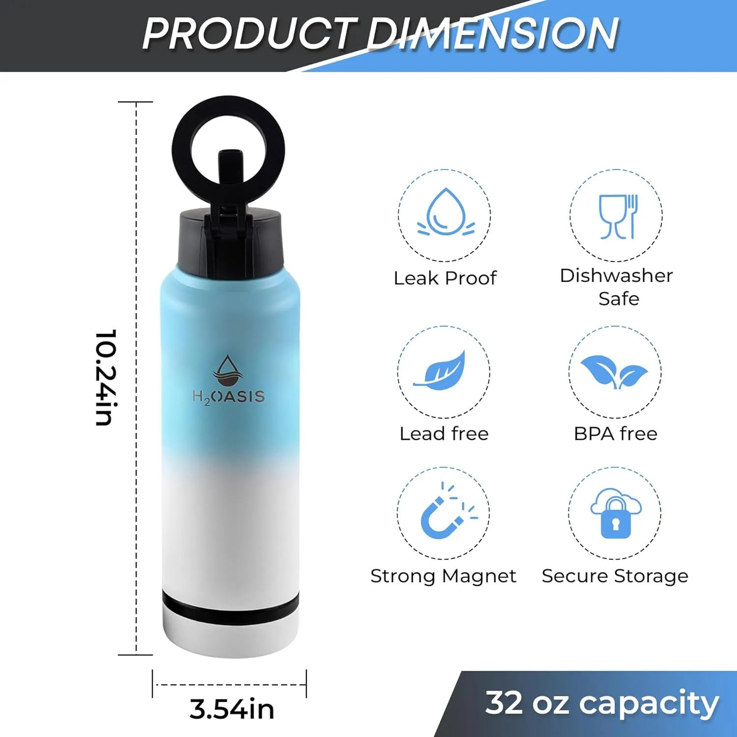 MagSafe Compatible Magnetic Water Bottle With Phone Holder,Stainless Steel Insulated Flask With Magnetic Phone Tripod Mount 360° Rotate, Storage, Leakproof, Strong Magnet (32oz)