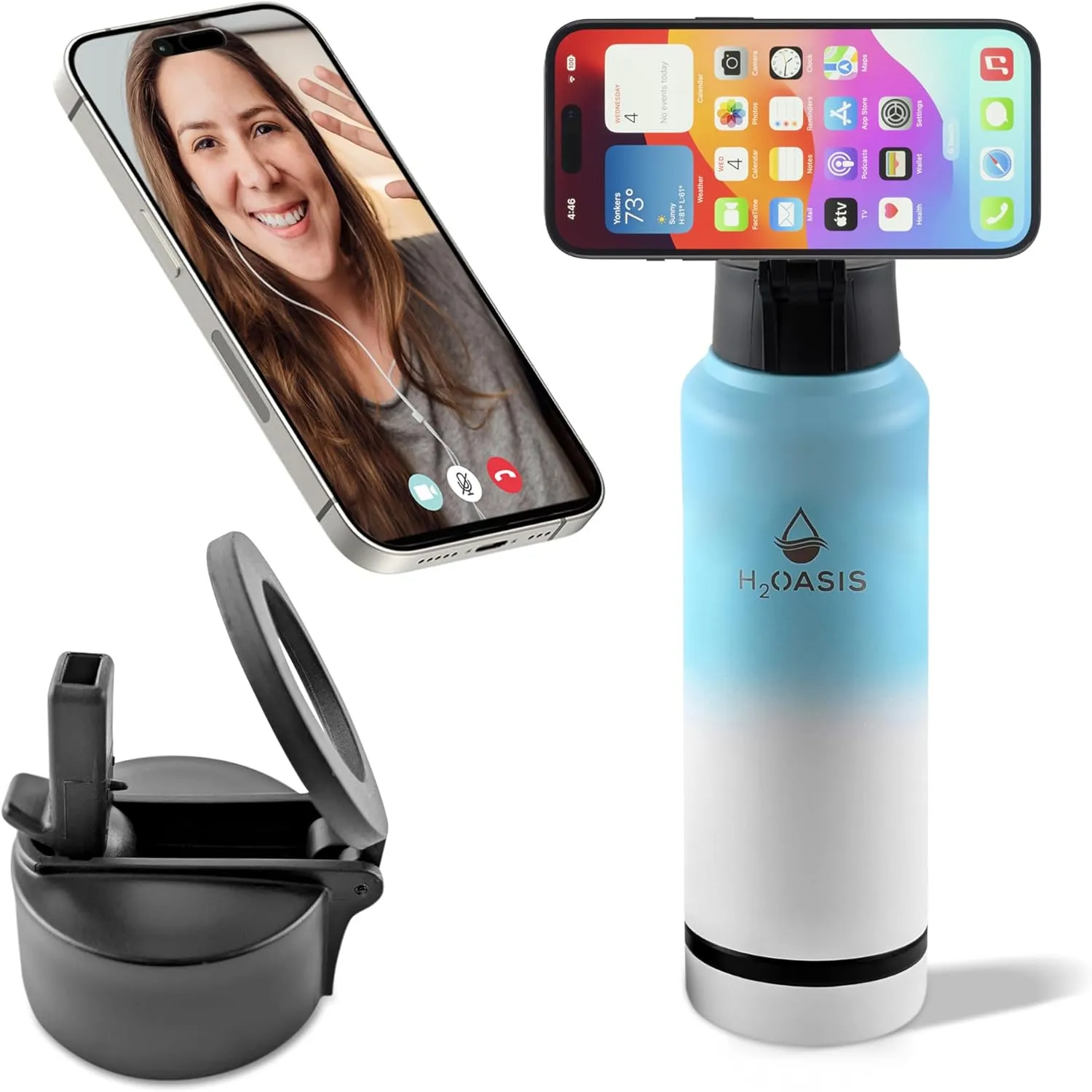 MagSafe Compatible Magnetic Water Bottle With Phone Holder,Stainless Steel Insulated Flask With Magnetic Phone Tripod Mount 360° Rotate, Storage, Leakproof, Strong Magnet (32oz)