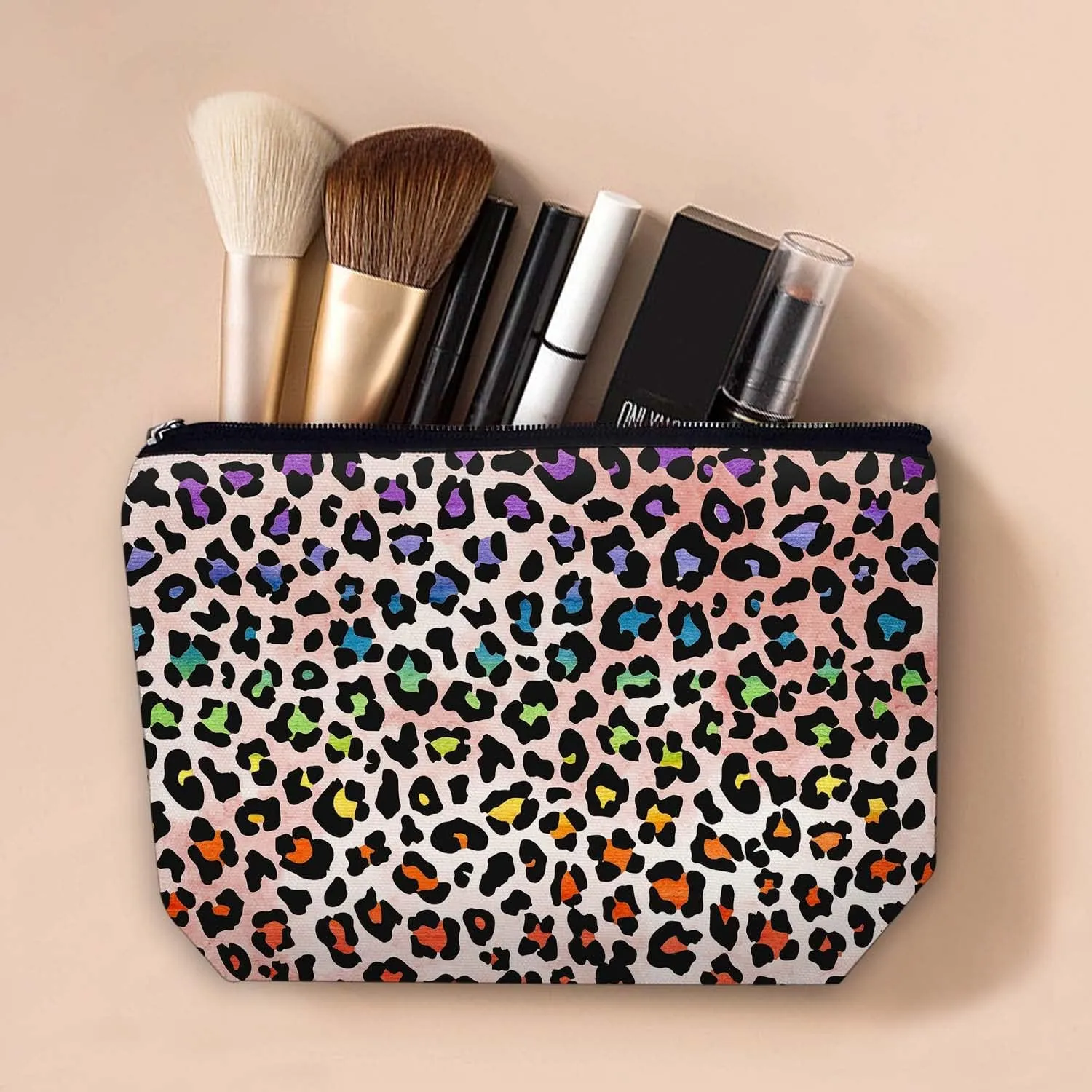 Makeup Bag Cosmetic Travel Makeup Bag Organizer Waterproof Makeup Pouch with Zipper Storage Cosmetic Pouch for Women 7x10in - Colorful Leopard Print