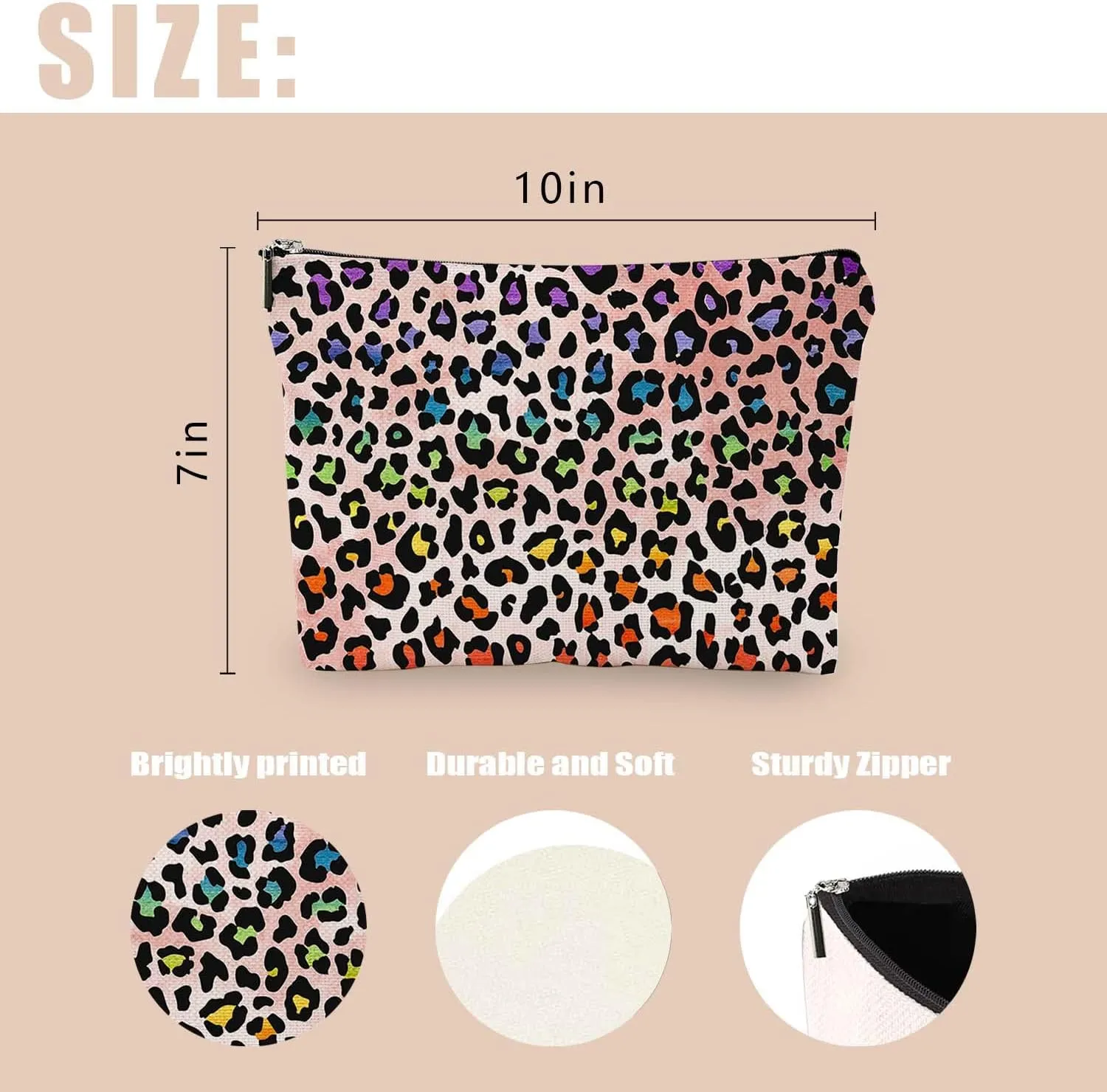 Makeup Bag Cosmetic Travel Makeup Bag Organizer Waterproof Makeup Pouch with Zipper Storage Cosmetic Pouch for Women 7x10in - Colorful Leopard Print