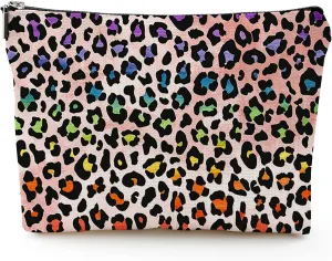 Makeup Bag Cosmetic Travel Makeup Bag Organizer Waterproof Makeup Pouch with Zipper Storage Cosmetic Pouch for Women 7x10in - Colorful Leopard Print