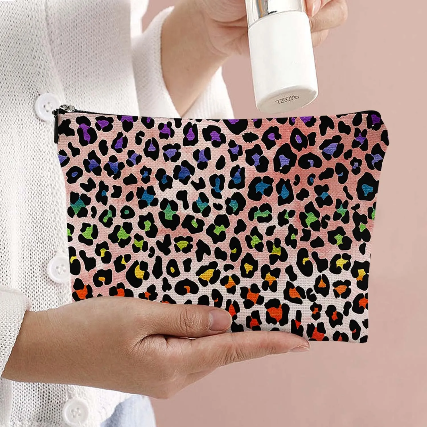 Makeup Bag Cosmetic Travel Makeup Bag Organizer Waterproof Makeup Pouch with Zipper Storage Cosmetic Pouch for Women 7x10in - Colorful Leopard Print