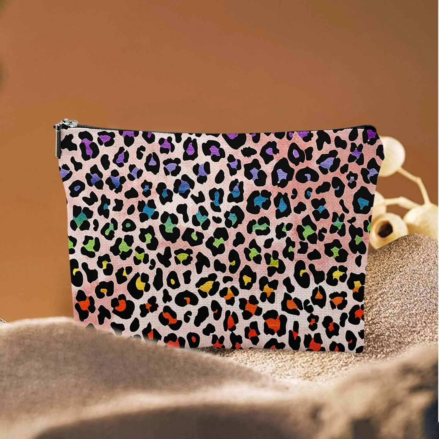 Makeup Bag Cosmetic Travel Makeup Bag Organizer Waterproof Makeup Pouch with Zipper Storage Cosmetic Pouch for Women 7x10in - Colorful Leopard Print