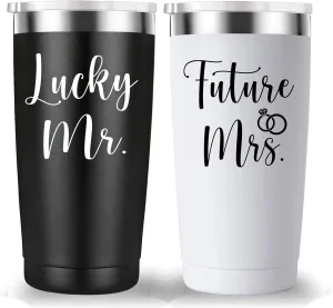 Mamihlap Lucky Mr Future Mrs Travel Mug Tumbler.Engagement Wedding Bride To Be Newly Engaged Bridal Shower Gifts for Couples.Couple Gift for Fiancee Fiance Bride Groom Mr Mrs.(20oz Black&White)