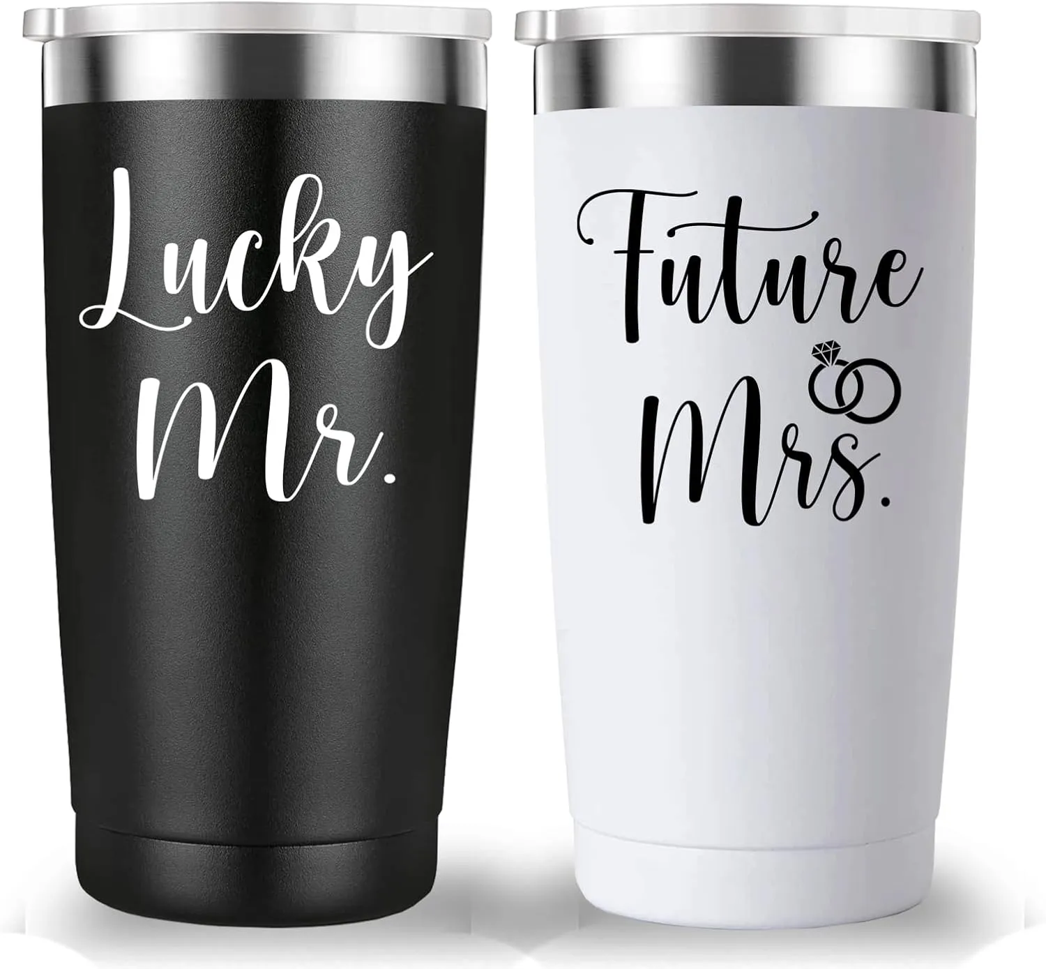 Mamihlap Lucky Mr Future Mrs Travel Mug Tumbler.Engagement Wedding Bride To Be Newly Engaged Bridal Shower Gifts for Couples.Couple Gift for Fiancee Fiance Bride Groom Mr Mrs.(20oz Black&White)