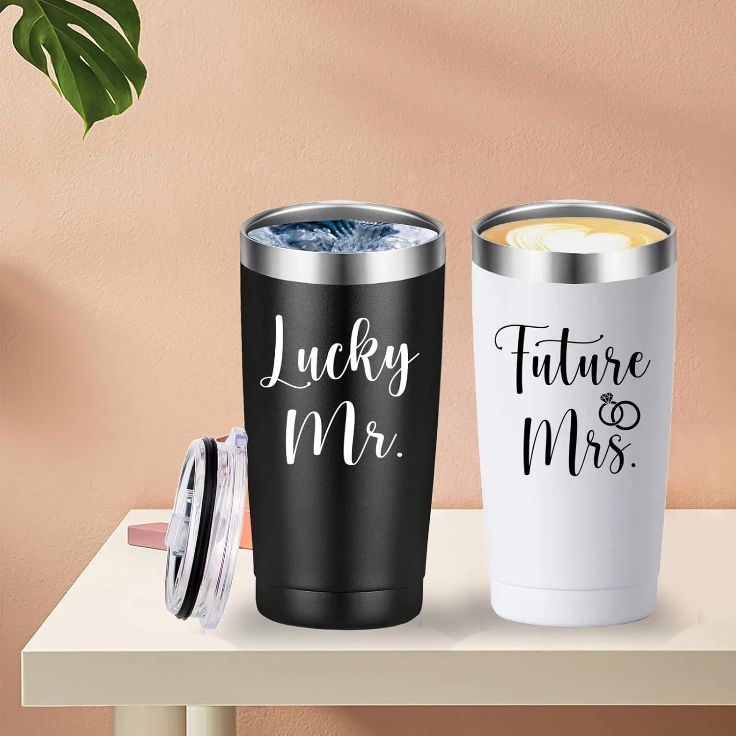 Mamihlap Lucky Mr Future Mrs Travel Mug Tumbler.Engagement Wedding Bride To Be Newly Engaged Bridal Shower Gifts for Couples.Couple Gift for Fiancee Fiance Bride Groom Mr Mrs.(20oz Black&White)