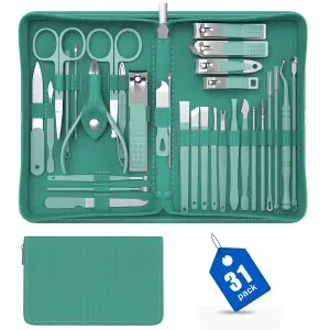 Manicure Nail Clippers Set - Stainless Steel Manicure Nail Clippers Pedicure Kit, Professional Grooming Kit, with Luxurious Travel Case