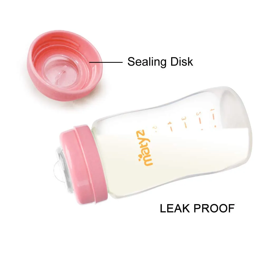 Matyz 4-PACK Breast Milk Collection And Storage Bottles (Pink, 8oz Each) - No BPA Breastmilk Storage Bottles With Lids - Pumping Storage Bottles For Philips Avent Medela Spectra Breast Pumps