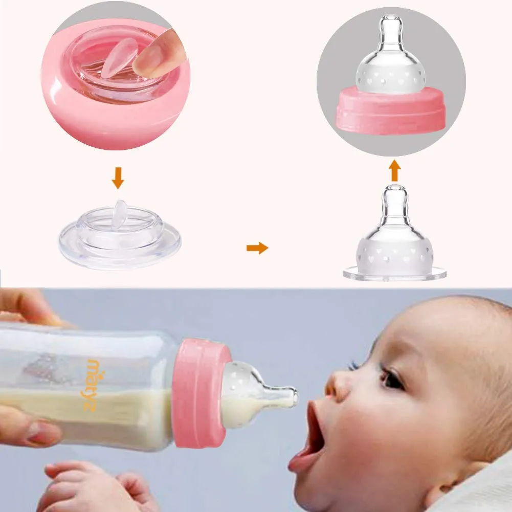Matyz 4-PACK Breast Milk Collection And Storage Bottles (Pink, 8oz Each) - No BPA Breastmilk Storage Bottles With Lids - Pumping Storage Bottles For Philips Avent Medela Spectra Breast Pumps