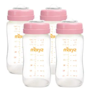 Matyz 4-PACK Breast Milk Collection And Storage Bottles (Pink, 8oz Each) - No BPA Breastmilk Storage Bottles With Lids - Pumping Storage Bottles For Philips Avent Medela Spectra Breast Pumps