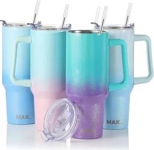 MaxBase 40 Oz Shiny Tumbler with Handle and Straw Lid, Insulated Reusable Stainless Steel Travel Mug Keeps Drinks Cold up to 34 Hours, 100% Leakproof Bottle (L-BluePurple)
