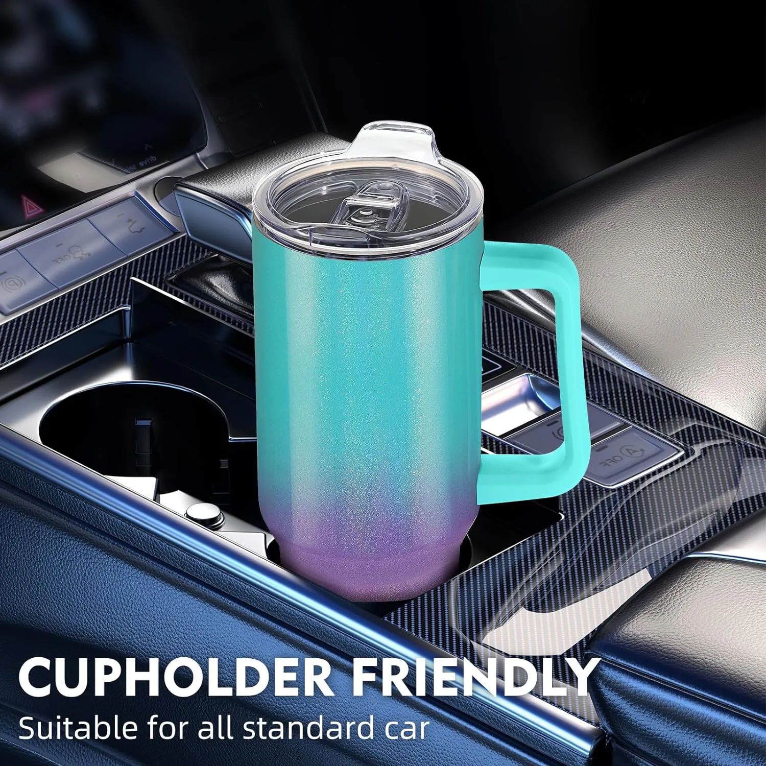MaxBase 40 Oz Shiny Tumbler with Handle and Straw Lid, Insulated Reusable Stainless Steel Travel Mug Keeps Drinks Cold up to 34 Hours, 100% Leakproof Bottle (L-BluePurple)