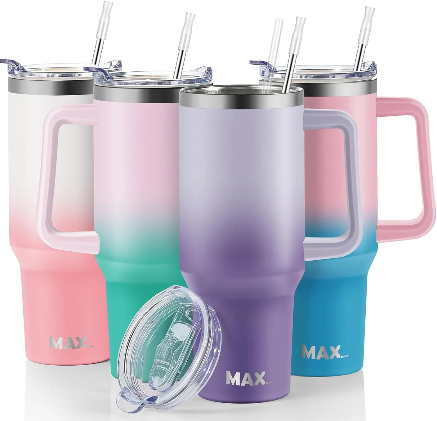 MaxBase 40 Oz Tumbler with Handle and Straw Lid, Insulated Reusable Stainless Steel Travel Mug Keeps Drinks Cold up to 34 Hours, 100% Leakproof Bottle (GradientPurple)